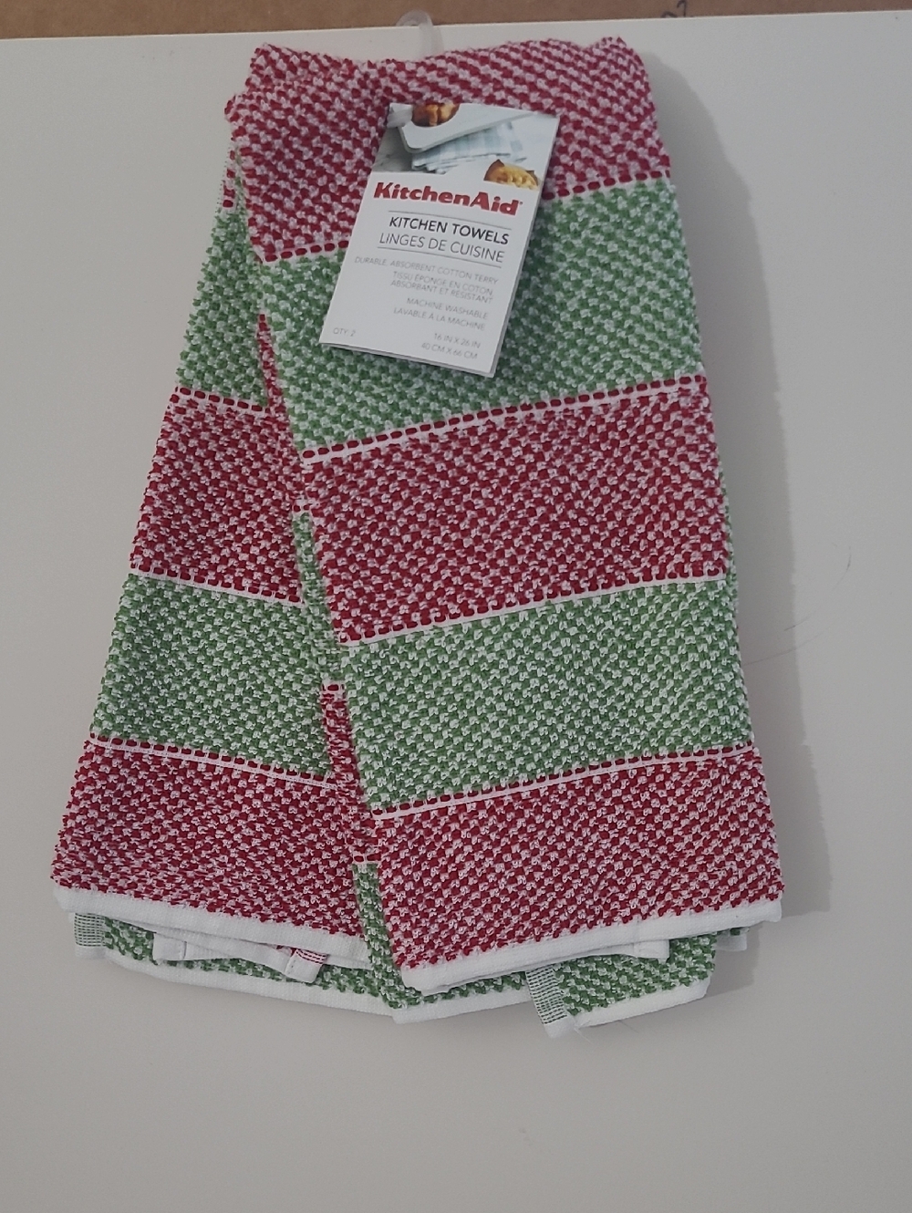 KitchenAid Red and Green Striped Waffle-Weave Kitchen Towels
